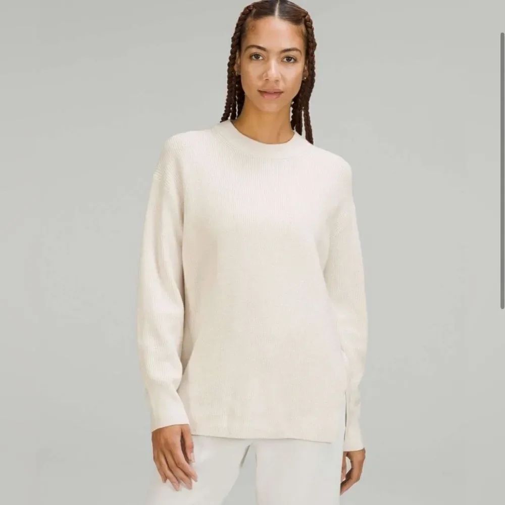 Lululemon Merino Wool Blend Rib Crewneck Sweater White Opal Oversized 6